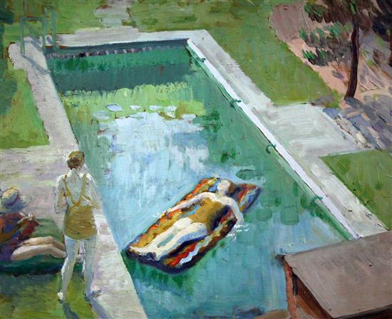 Marjorie Brooks, Lady Holford (1904-1980) Swimming Pool, Formby, 14 x 17.5in.